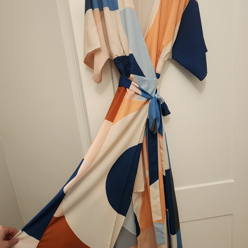 Hutch Blue and Orange Geometric Maxi Dress